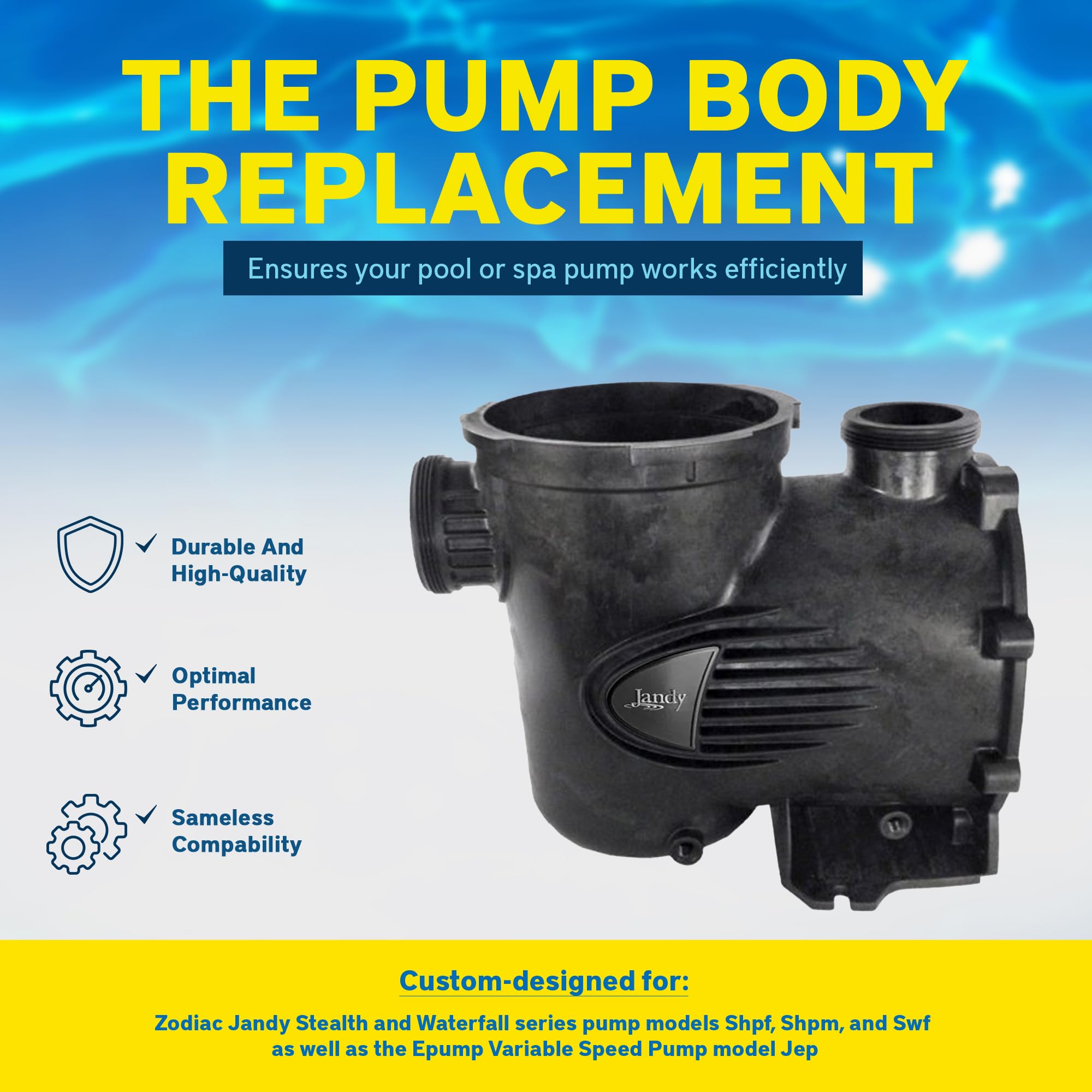 Zodiac pump body installed on Jandy pump demonstrating restored operation
