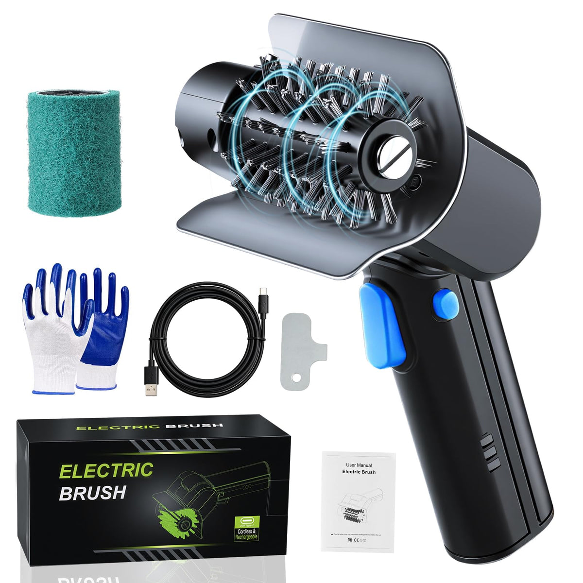 Zoeger front view packaging showing cordless grill brush and benefits
