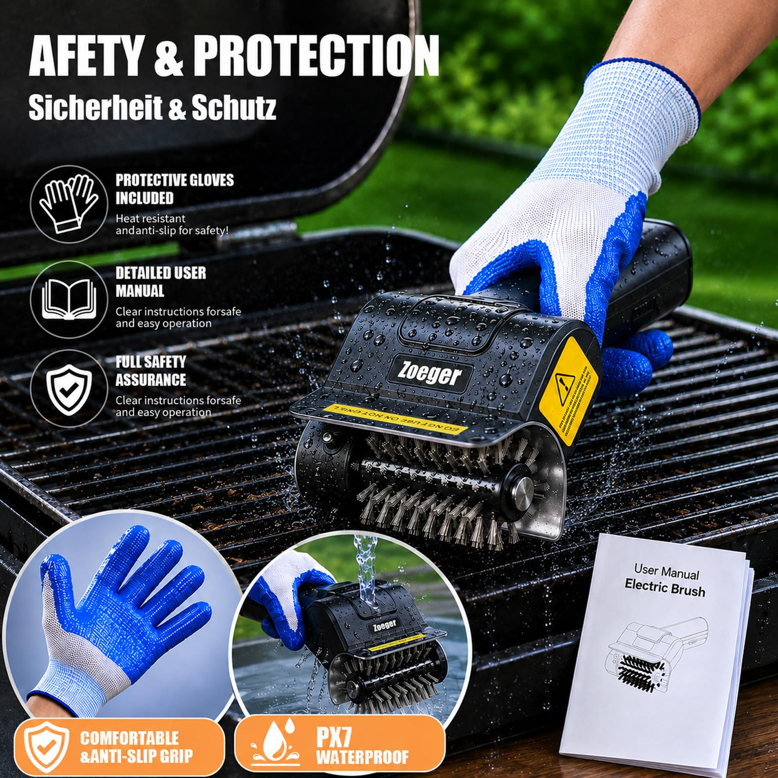 Zoeger in use on cast iron grate demonstrating fast residue removal