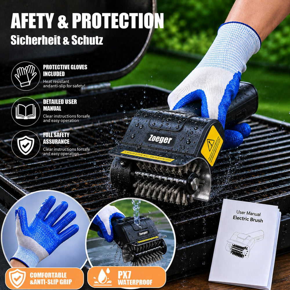 Zoeger in use on cast iron grate demonstrating fast residue removal