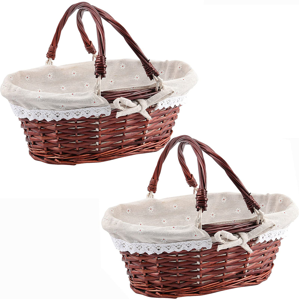 ZOENHOU front view of both baskets showing natural wicker and sturdy handles for versatile use