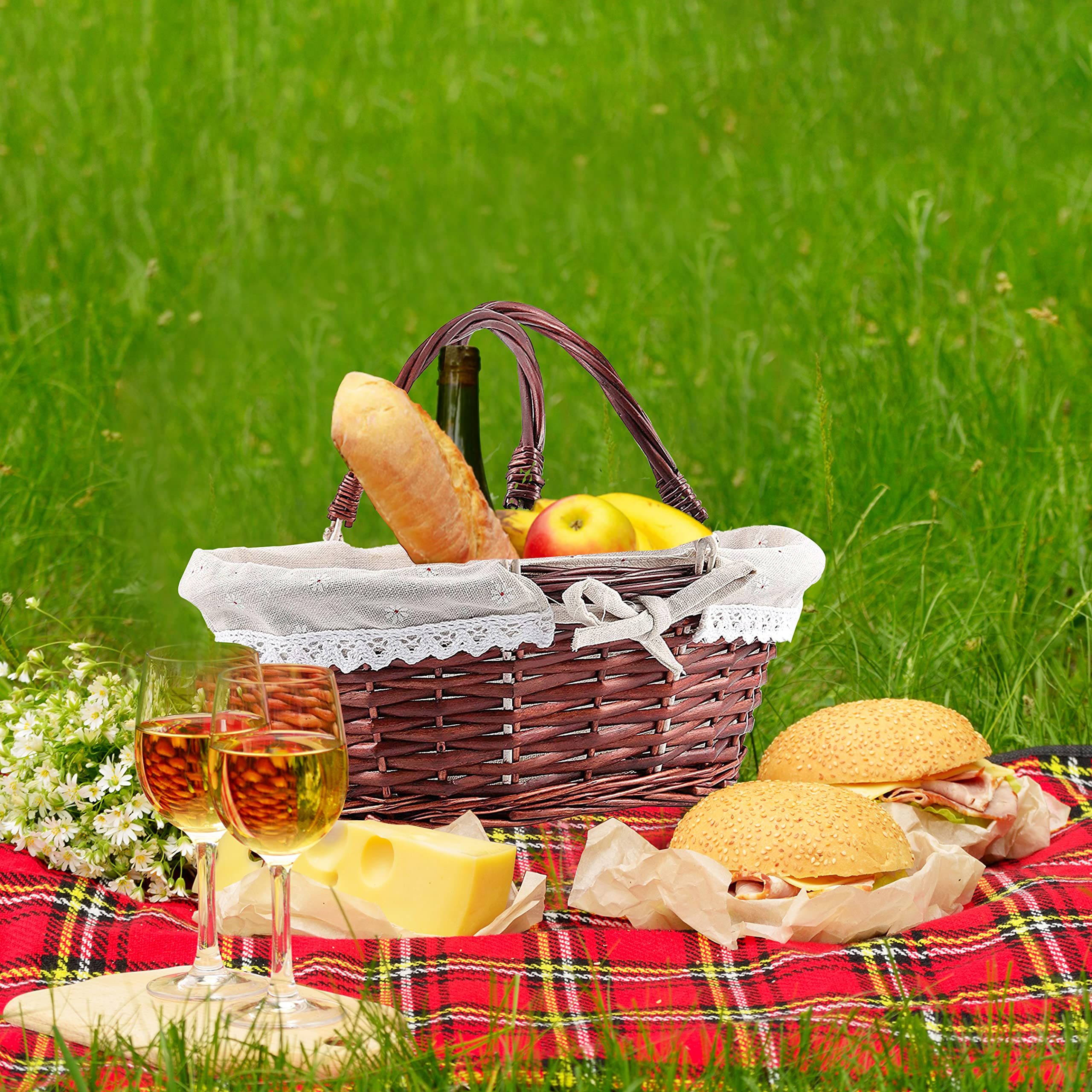 ZOENHOU lifestyle picnic setup showing baskets enhancing outdoor dining and organization