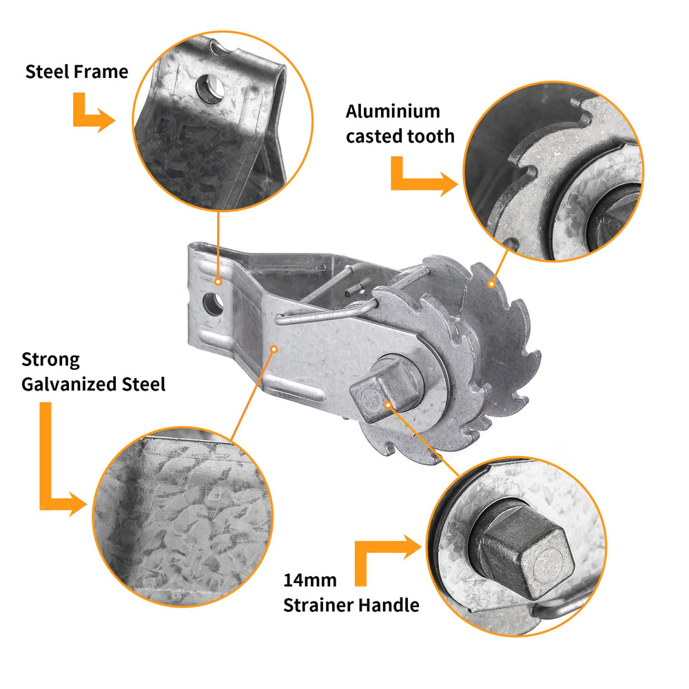 Zoiut tensioner tightening electric farm fence demonstrating efficient field use