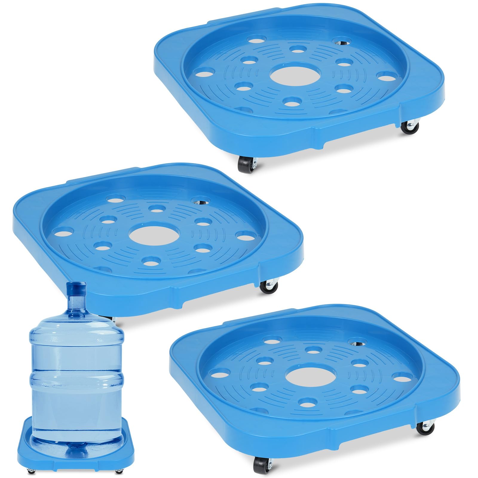 Zoketriton front view showing three blue tray dollies and space-saving stackability