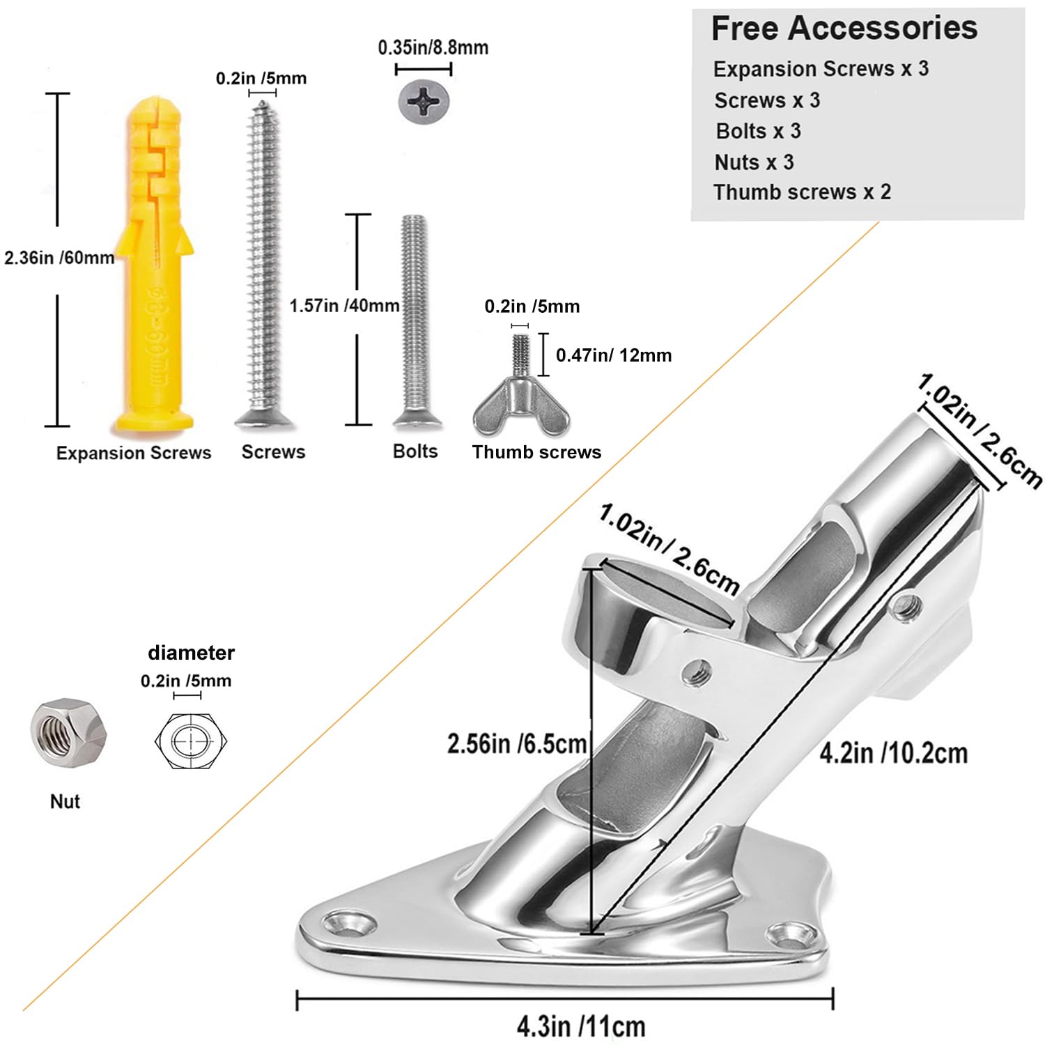 ZOMCHAIN bracket next to ruler showing compact 2.7 by 3.18 inch dimensions