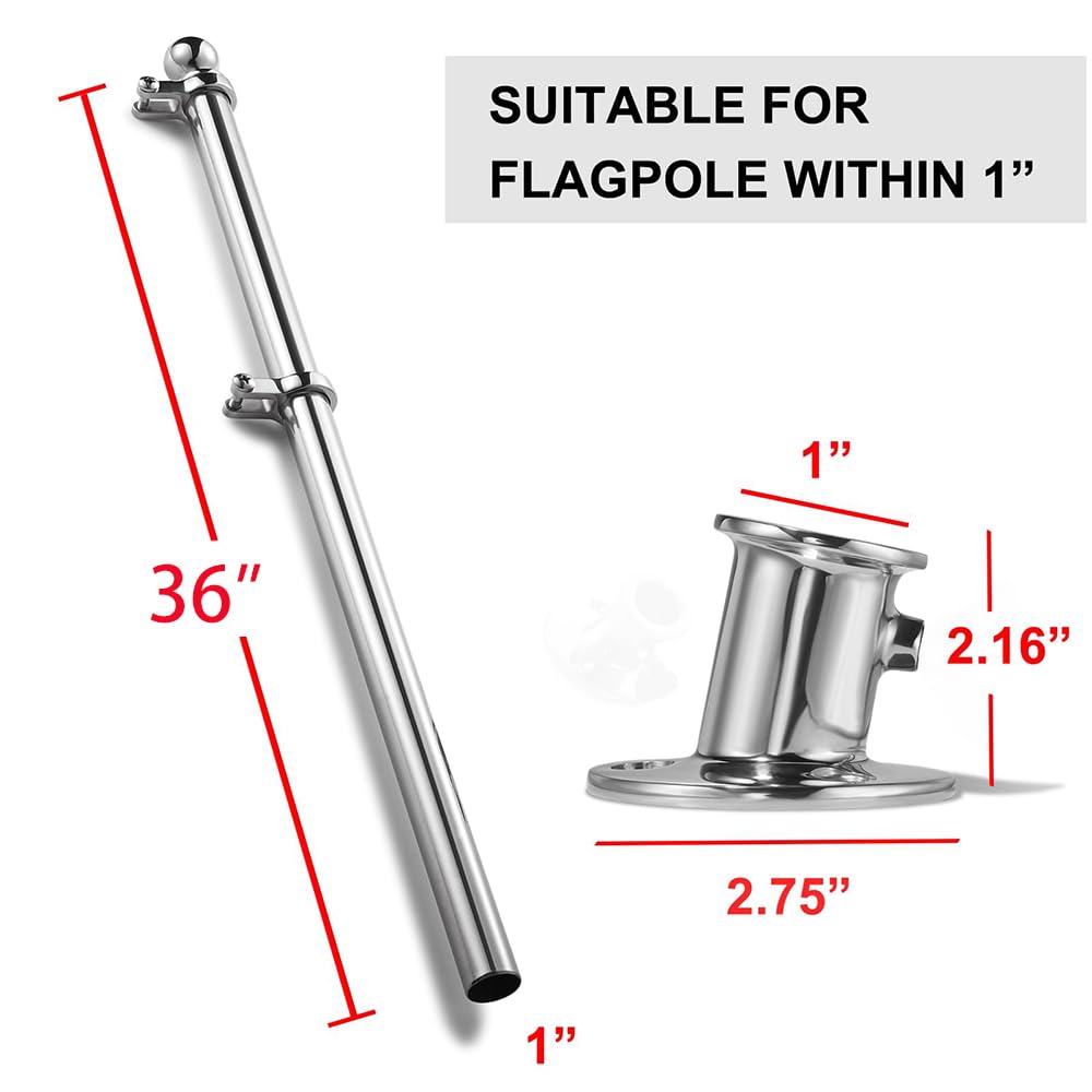 ZOMCHAIN flag pole beside a ruler showing 36-inch length for correct sizing