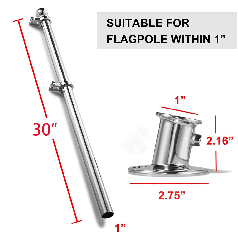 ZOMCHAIN flag pole installed on boat rail showing secure fit and marine durability