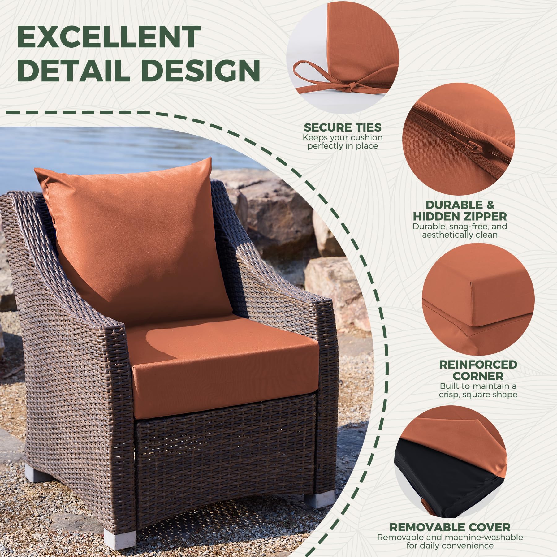 Zonamat cojines colocados en un sillón de jardín mostrando ajuste y estilo