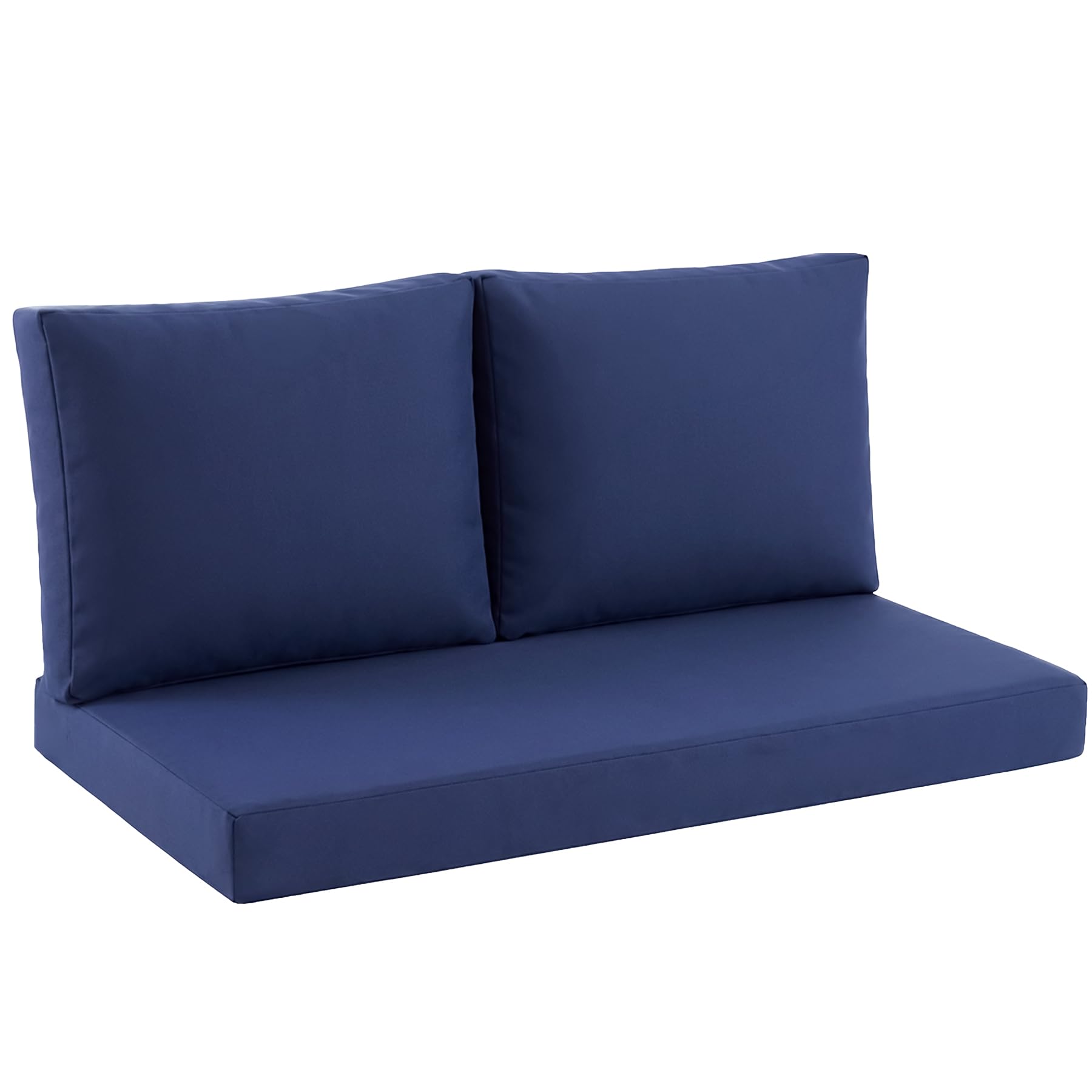 Zonamat front view of navy loveseat cushions showing neat fit and curb appeal