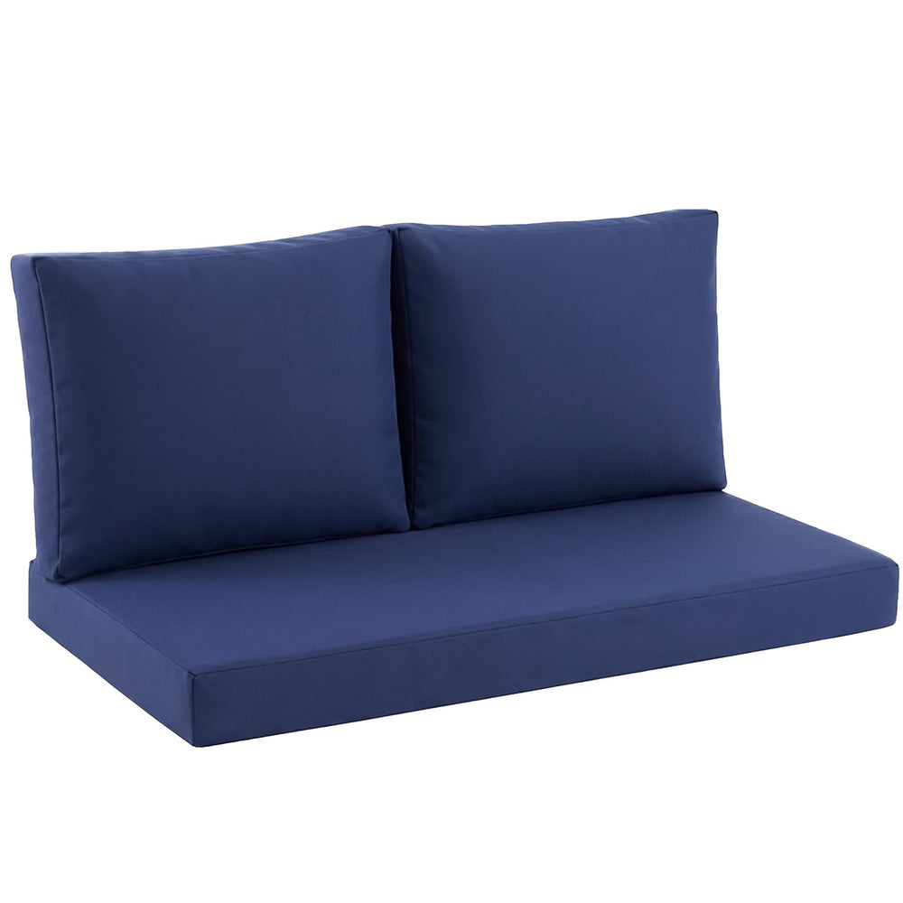 Zonamat front view of navy loveseat cushions showing neat fit and curb appeal