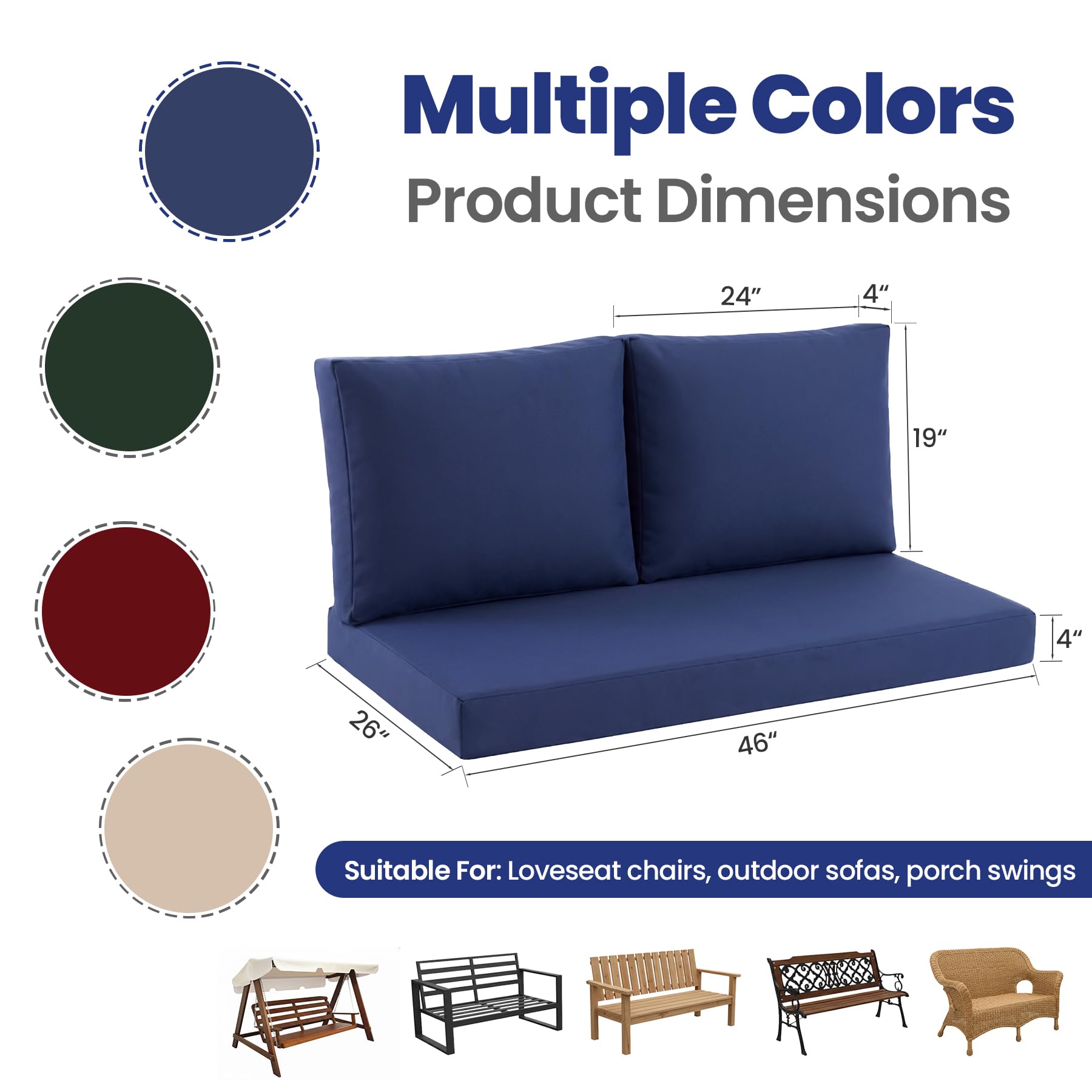 Zonamat cushions beside a ruler illustrating 46x26 seat dimensions for correct fit