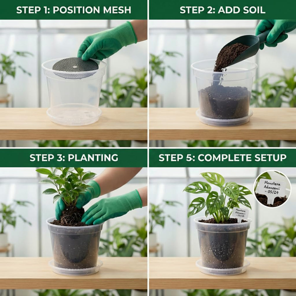 Zonara pots with assorted houseplants on a windowsill displaying organized growth benefit