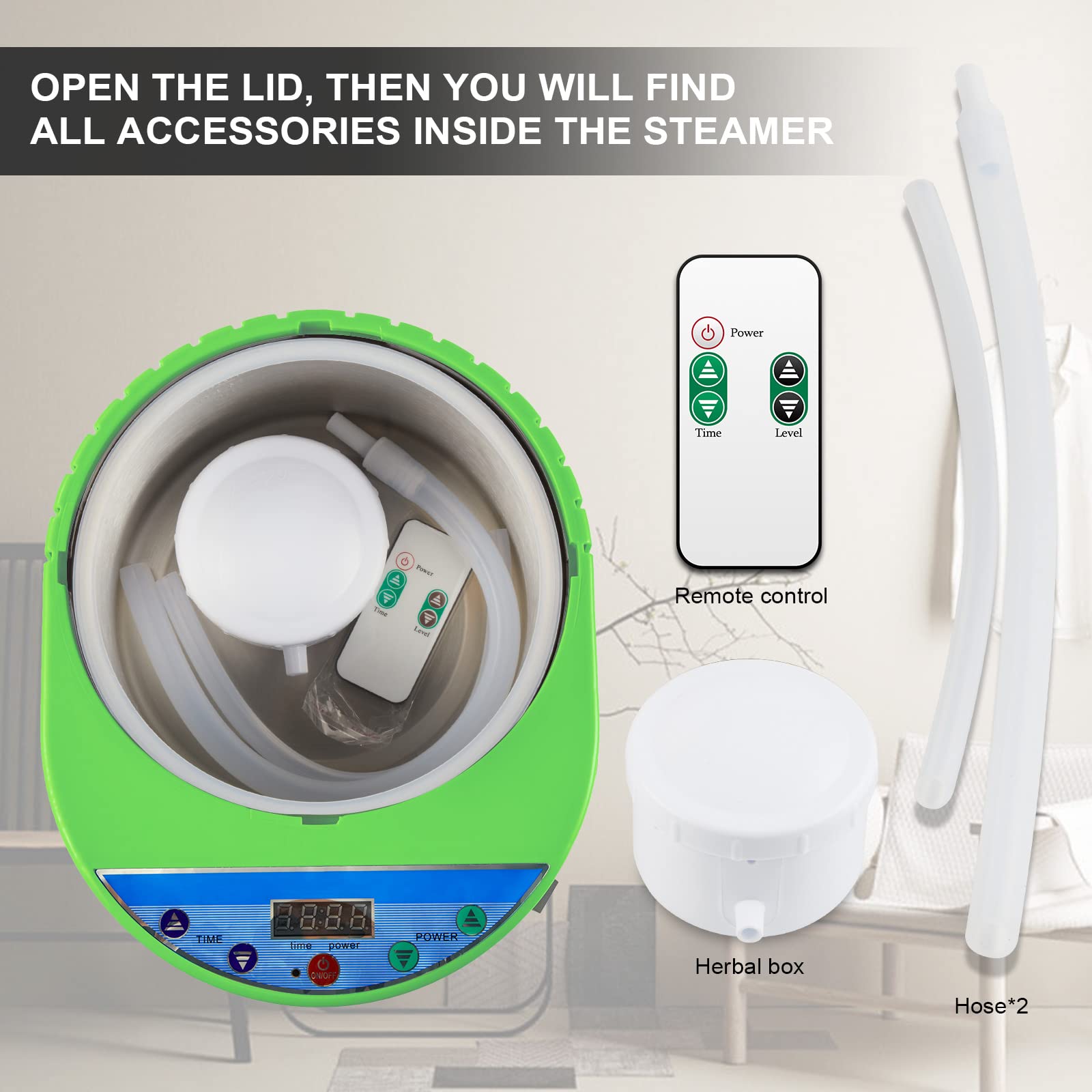 ZONEMEL steamer placed beside a sauna tent showing compact placement