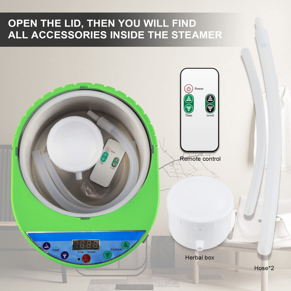 ZONEMEL steamer placed beside a sauna tent showing compact placement