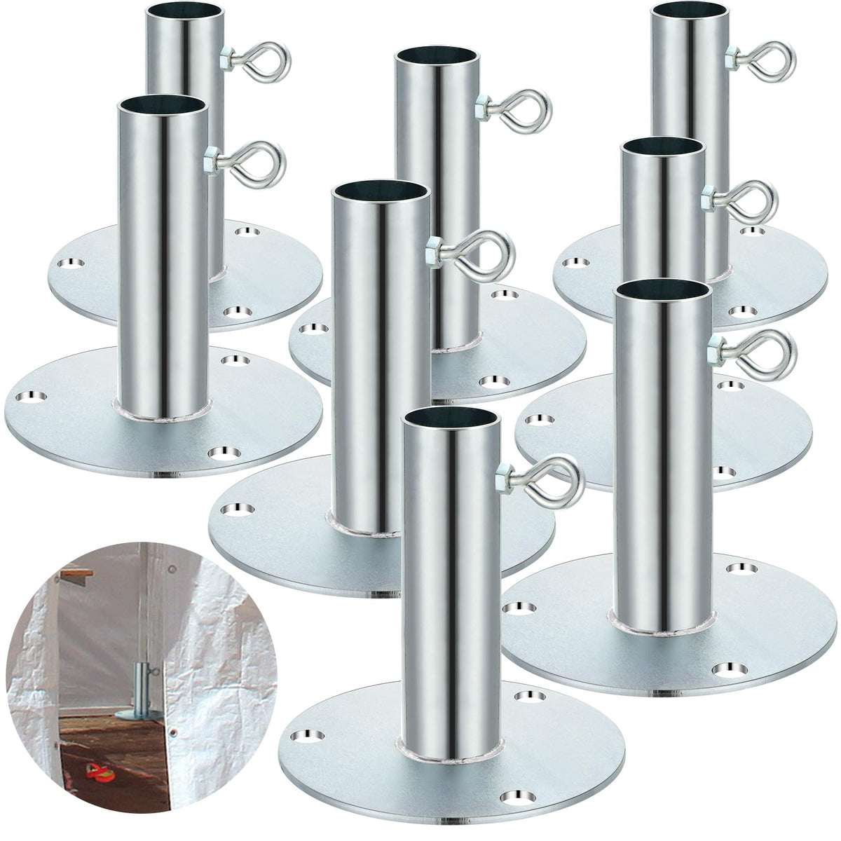 Zonon front view of eight galvanized foot pads showing compact, durable design