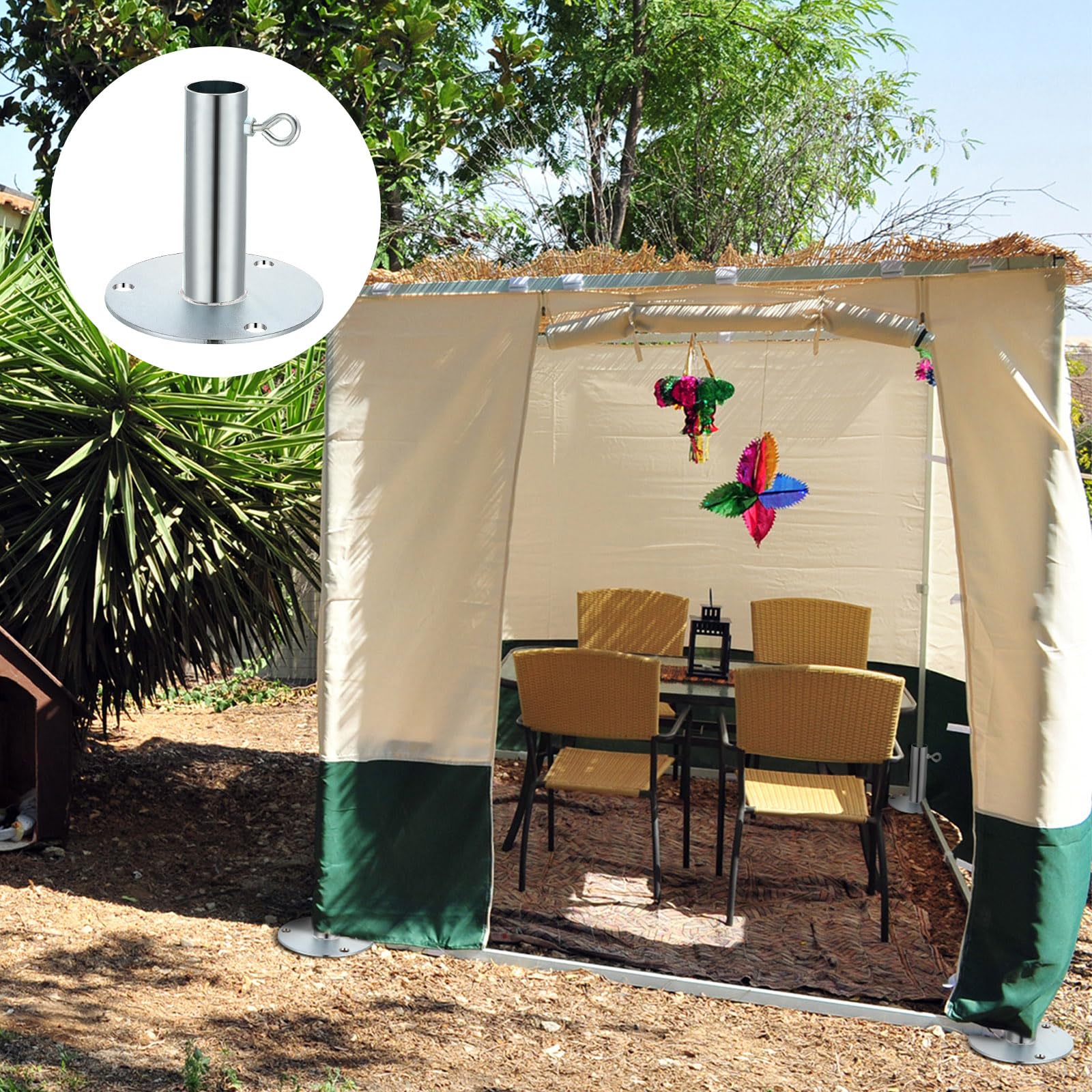 Zonon installed on a canopy pole demonstrating easy outdoor setup and stability
