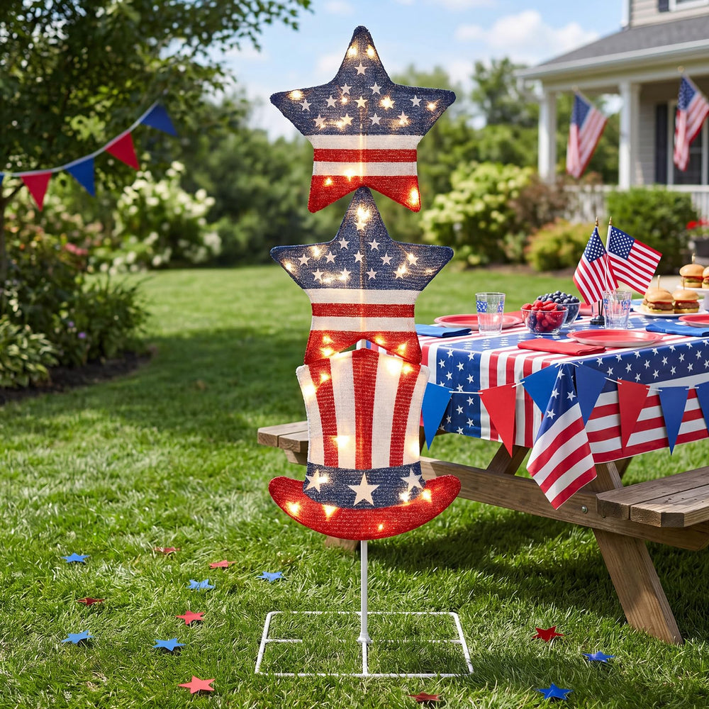 Zonon yard sign in backyard party setting adding festive patriotic mood