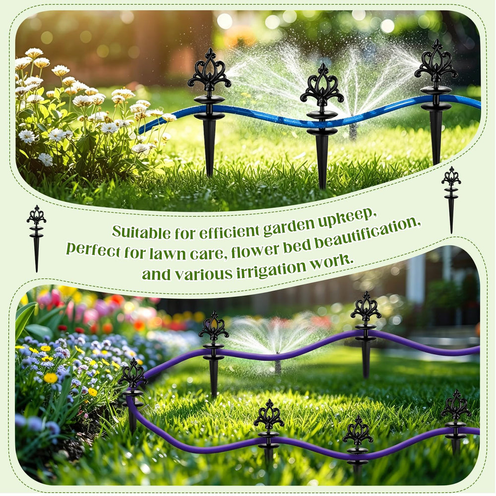 Zonon decorative stakes in a patio garden adding style while keeping hoses away