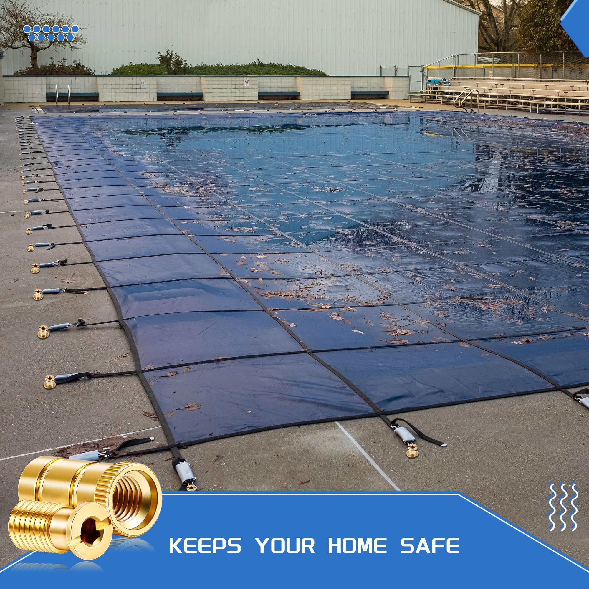 Zonon anchors installed poolside with cover attached showing enhanced safety benefit