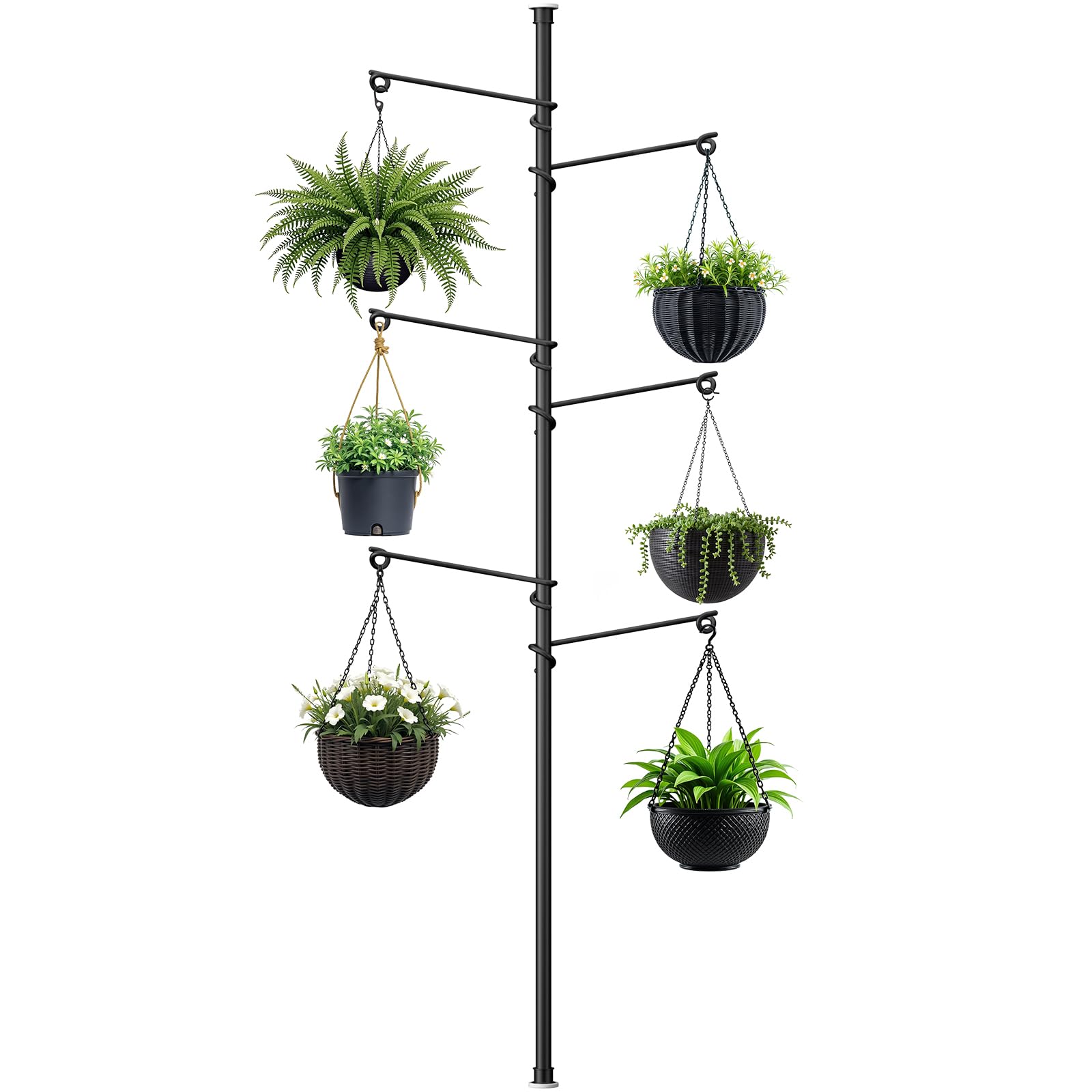 Zononoca front view of full tension pole showing sleek finish and six hooks, maximizes vertical space