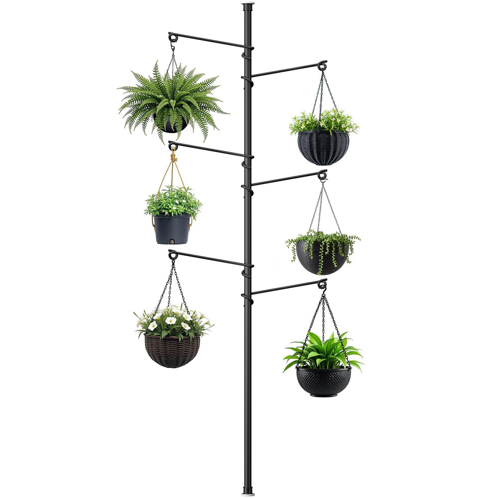 Zononoca front view of full tension pole showing sleek finish and six hooks, maximizes vertical space