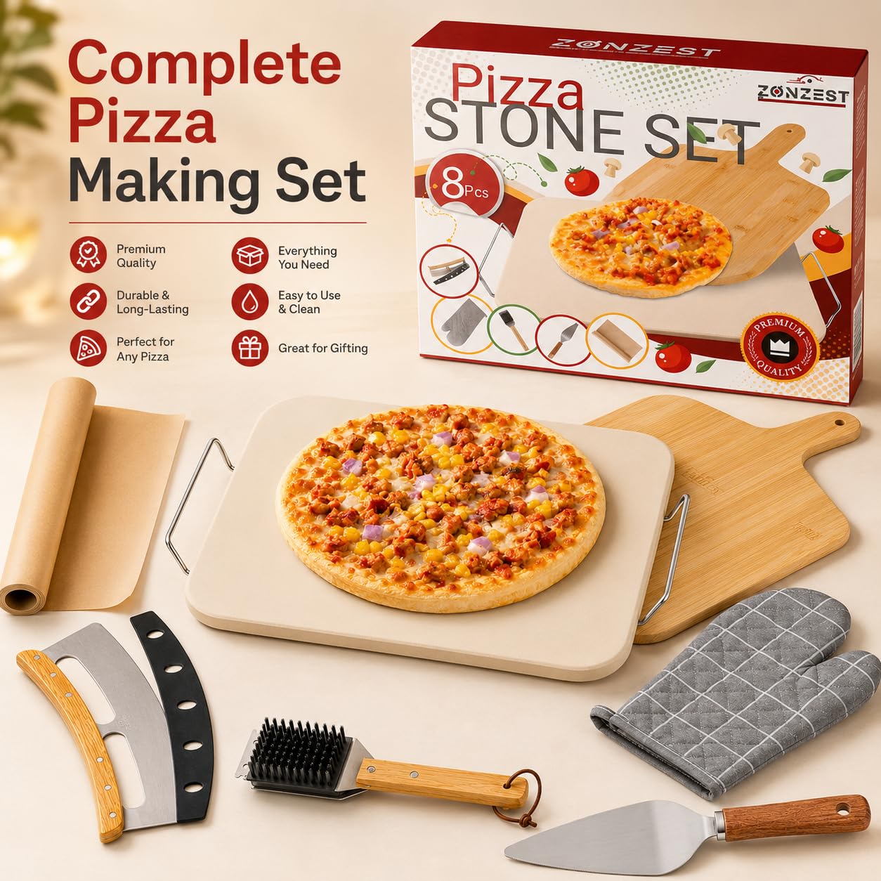 ZONZEST outdoor grilling scene serving pizza to showcase weekend entertaining