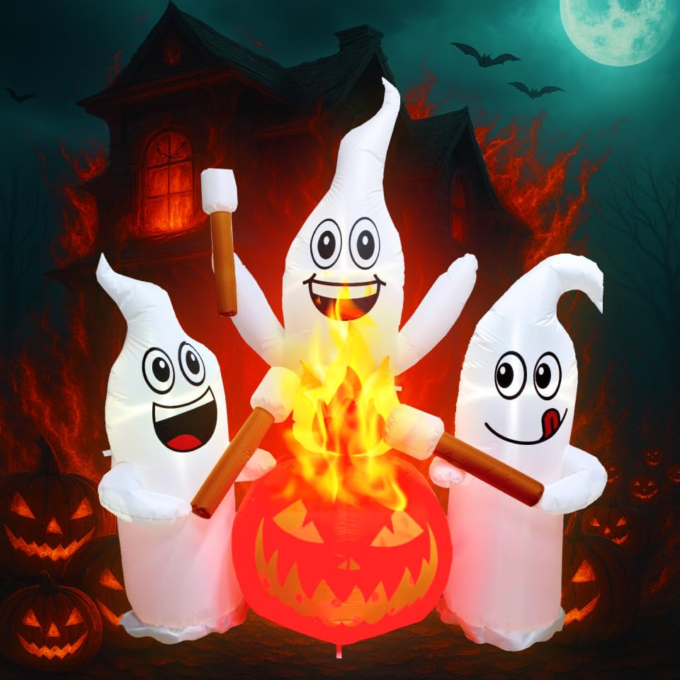 ZOOMATOOE front view of three ghosts glowing, shows festival curb appeal