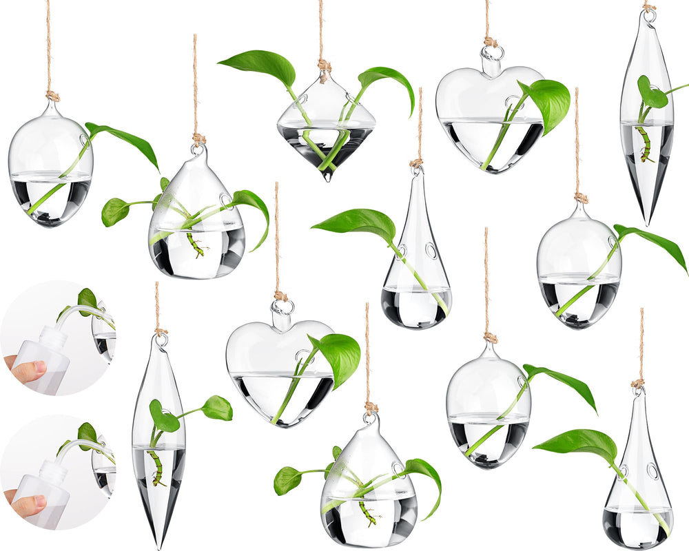 Zopeal front view of six-piece hanging glass planter set showing complete kit benefit