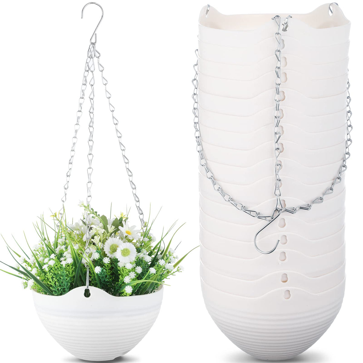 Zopeal front view of white 8-inch hanging planter showing clean shape and finish