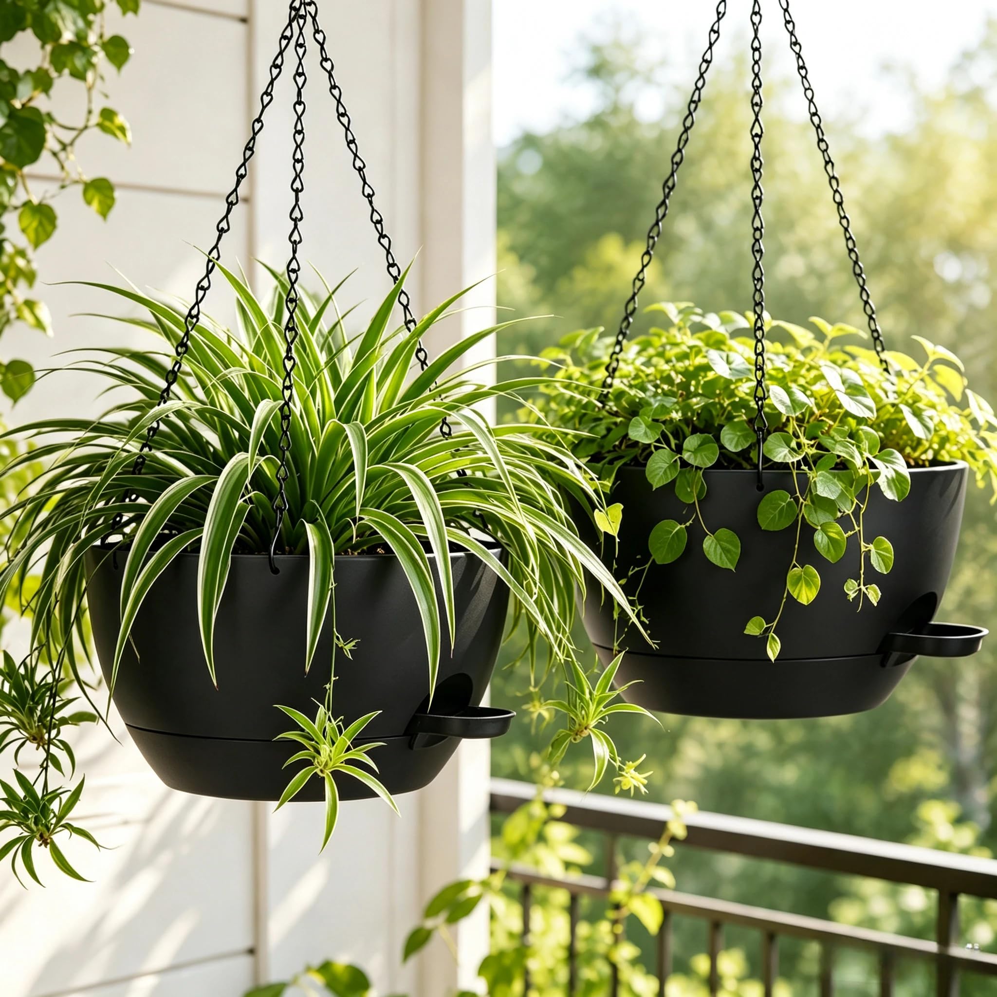 zople pair hung on porch with greenery showing durable outdoor appeal and curb impact