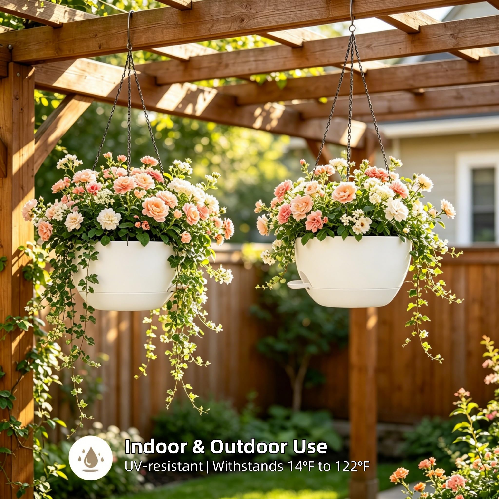 zople assembled planter hanging from ceiling hook for instant display