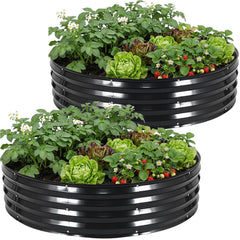 ZORMY front view of round raised bed showing grey finish and sturdy rim, durable garden solution