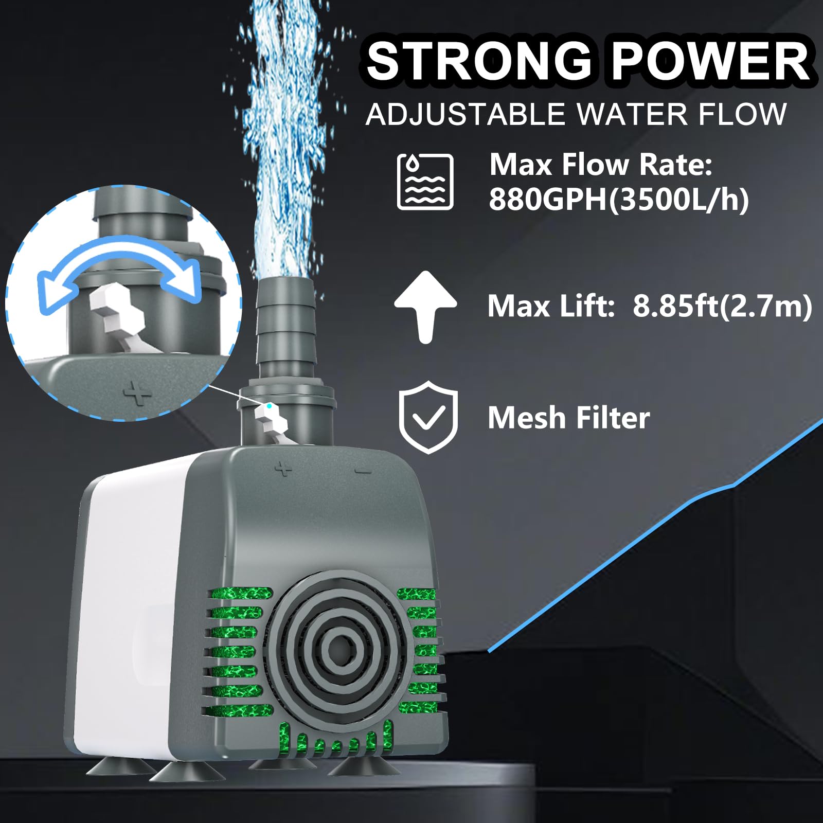 Zoronk closeup rotary knob showing precise flow control benefit: fine-tune output