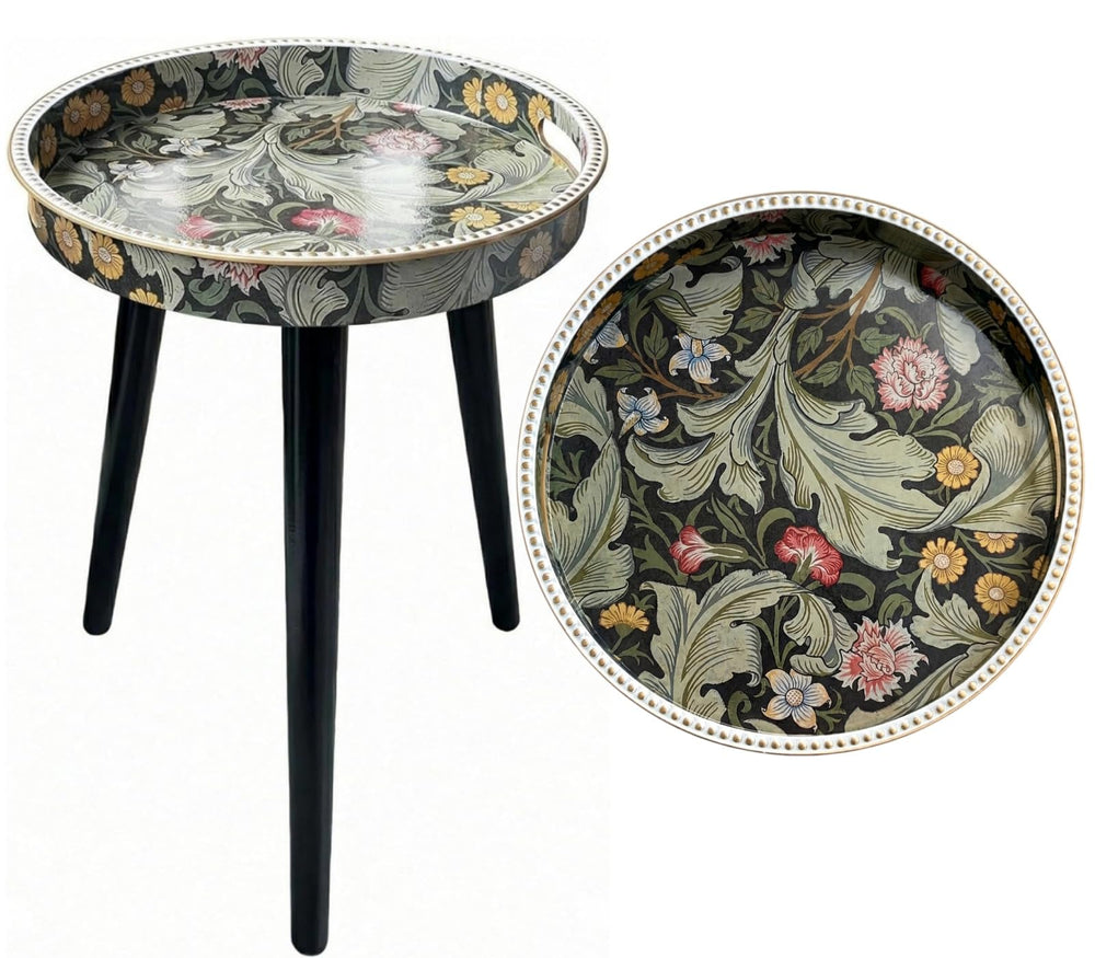Zosenley front view showing Golden Lily tray and tripod base, enhances room style