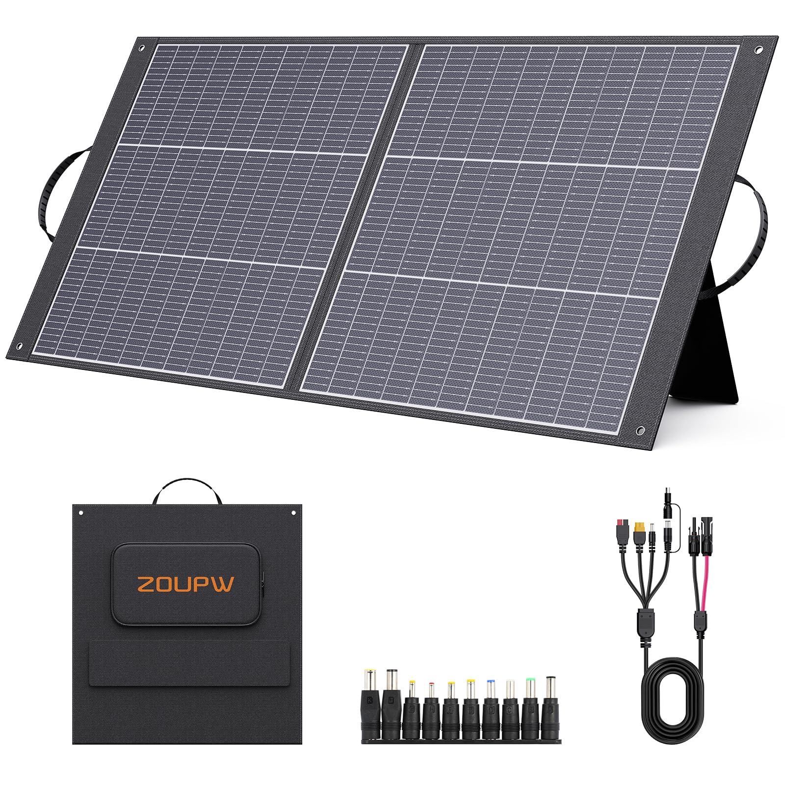 ZOUPW folded front view showing compact carry handle and portability benefit
