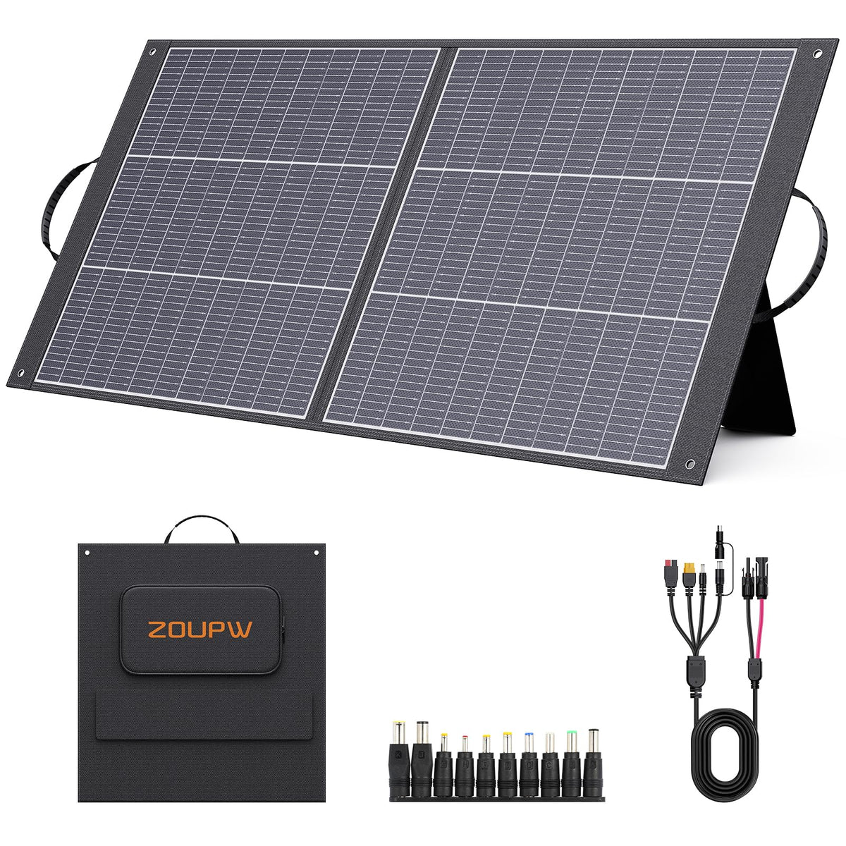 ZOUPW folded front view showing compact carry handle and portability benefit