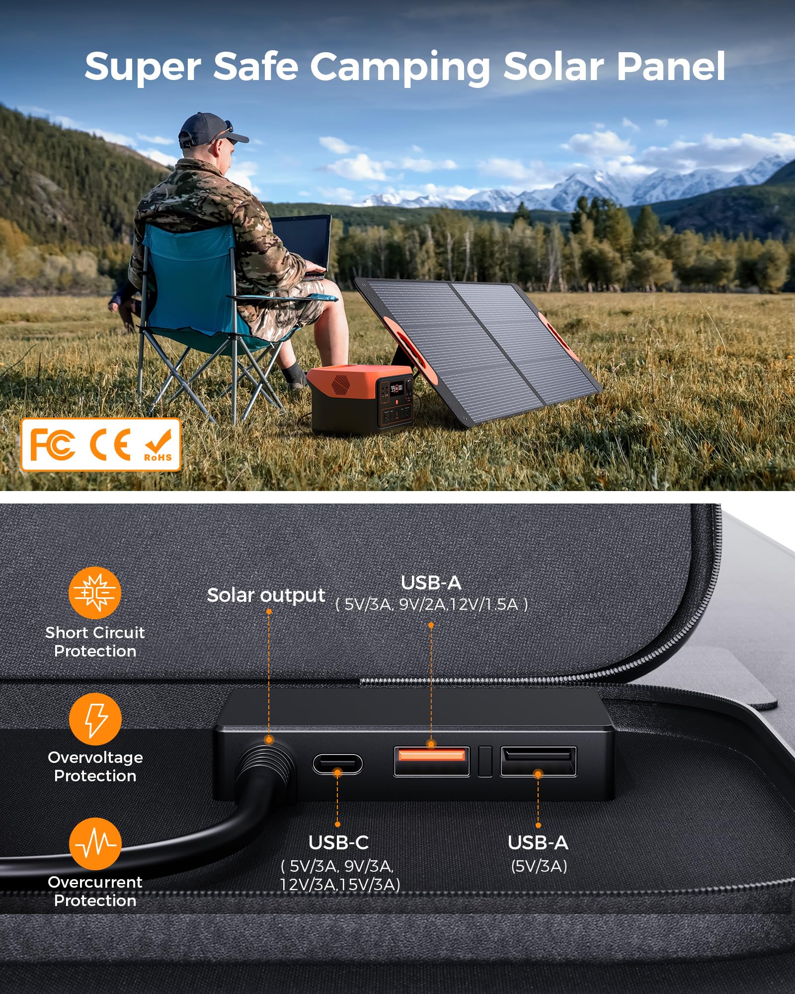ZOUPW panel on adjustable kickstands at 45 degrees, improved solar capture