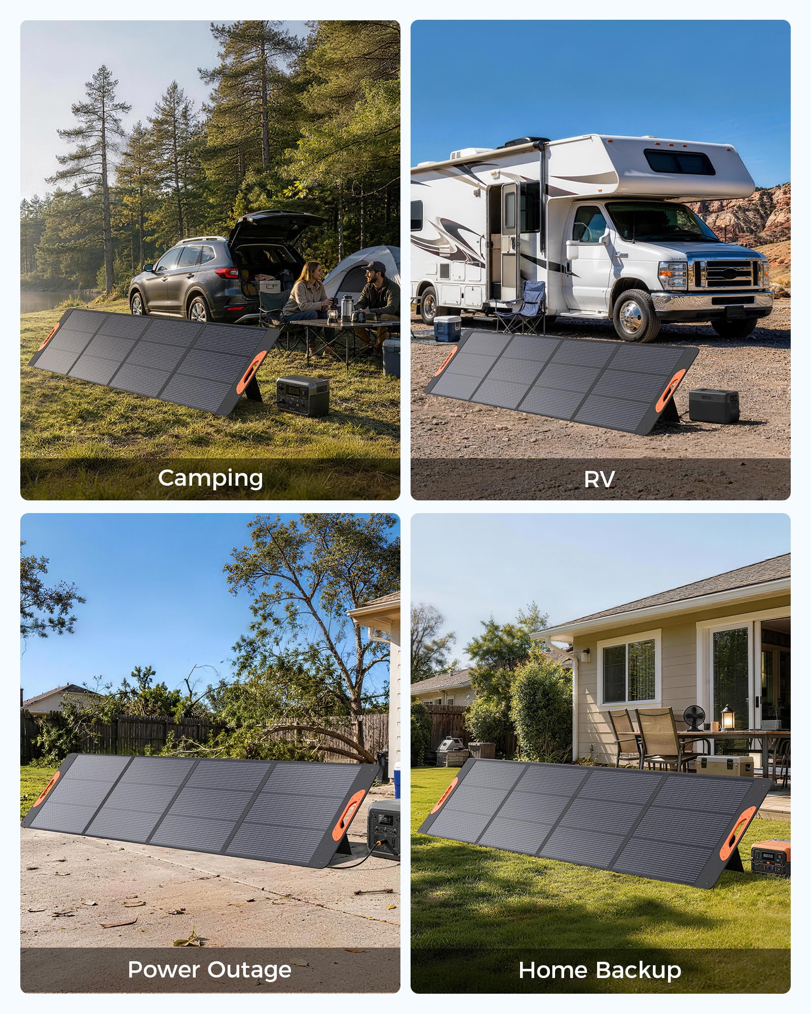 ZOUPW panel deployed at a campsite powering lights and devices for off-grid convenience