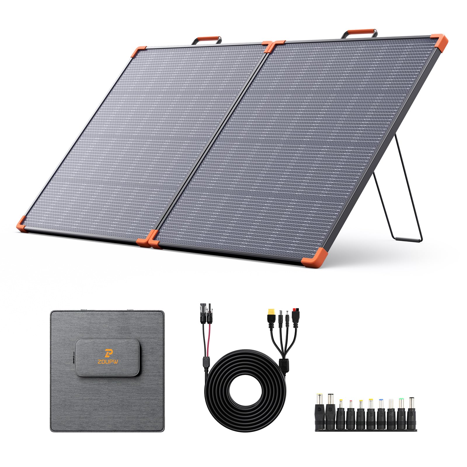 ZOUPW front view folded portable panel showing compact transport benefit