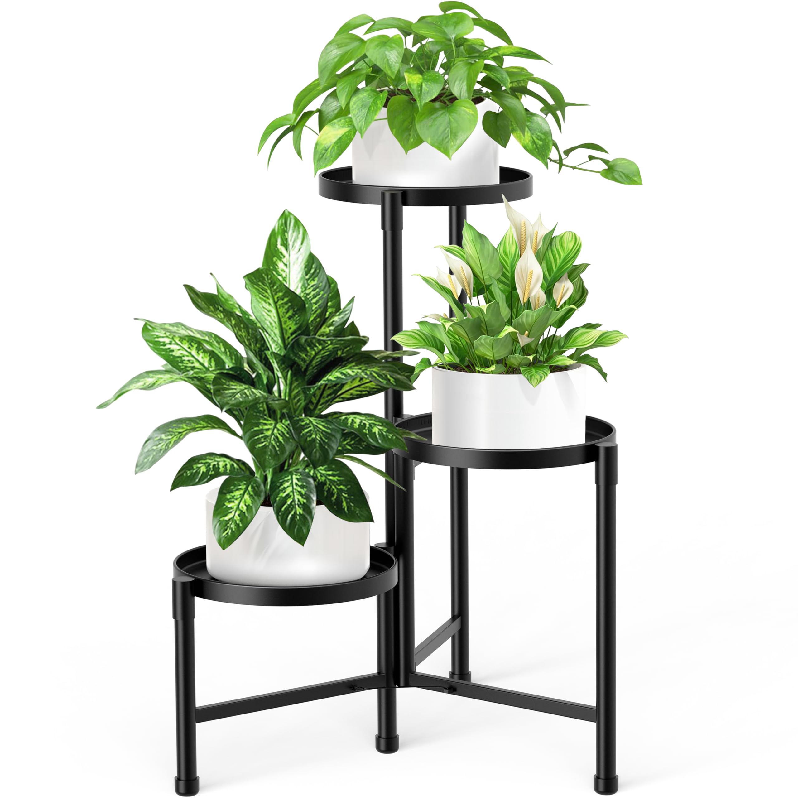 ZOXILEN front view of corner plant stand showing three-tier display benefit