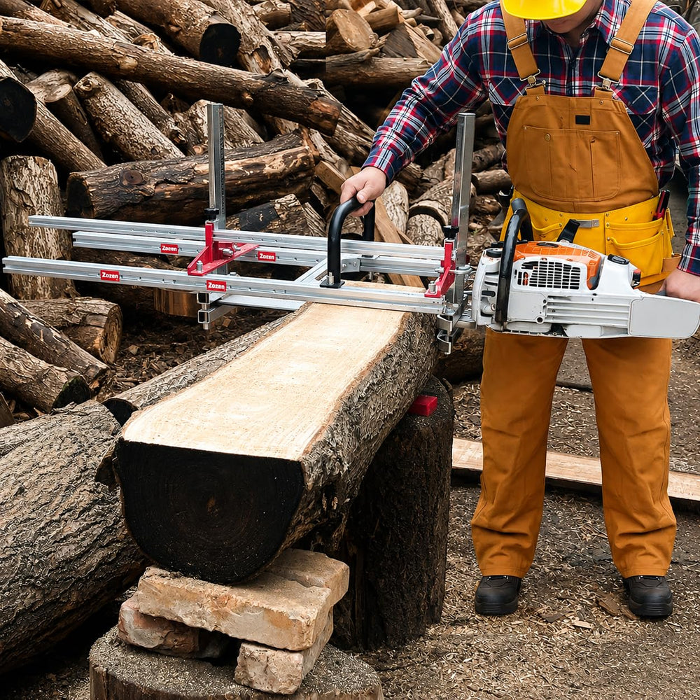 zozen mill mounted on log in field demonstrating on-site milling