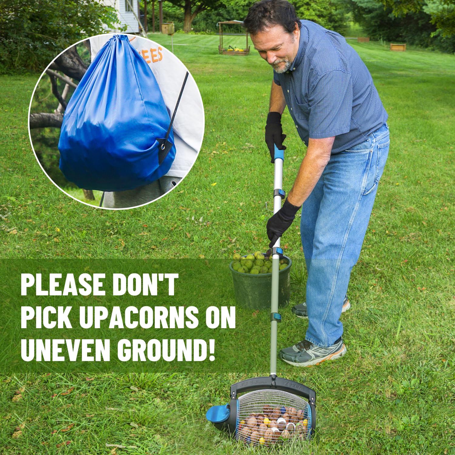 zozen collector in use on lawn demonstrating efficient rolling collection and time savings