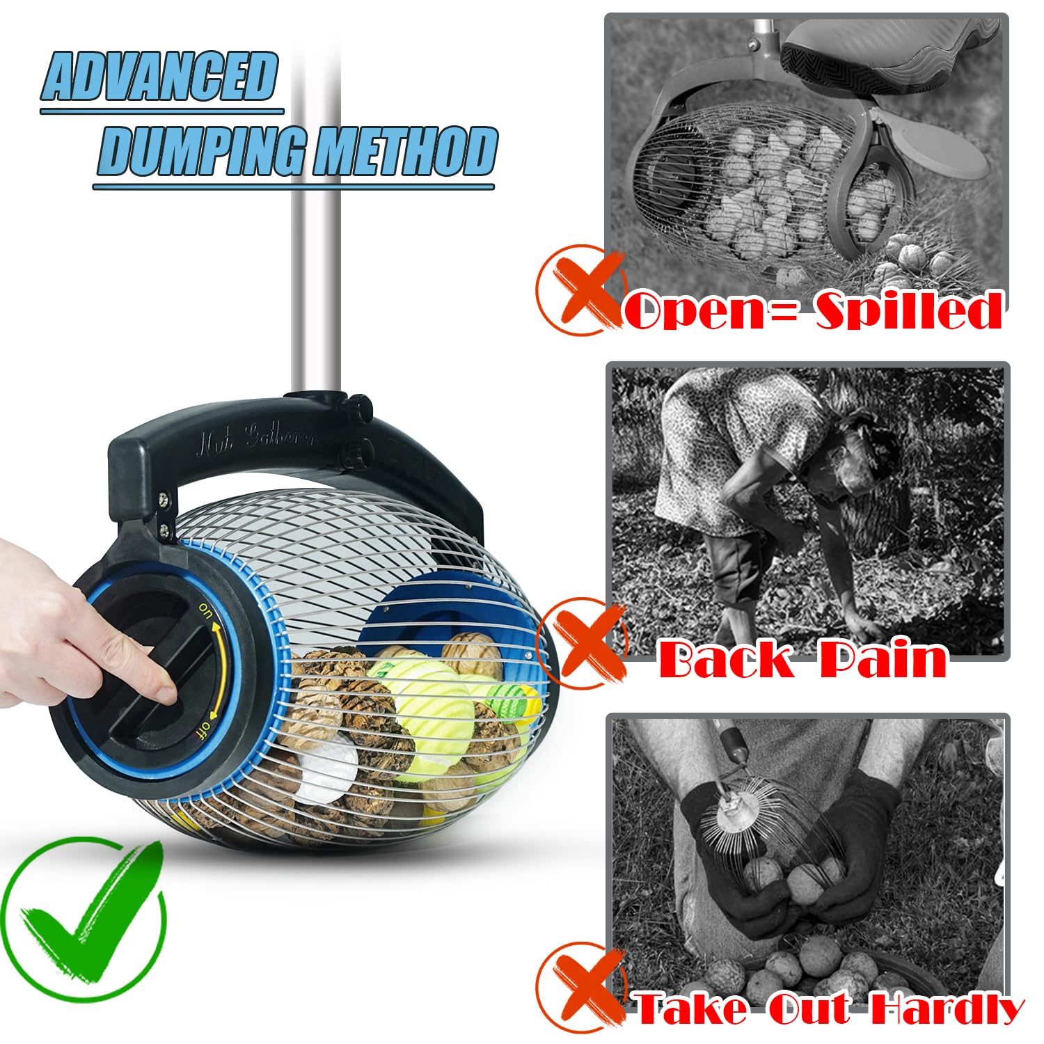 zozen side dump mechanism open illustrating easy no-touch emptying benefit
