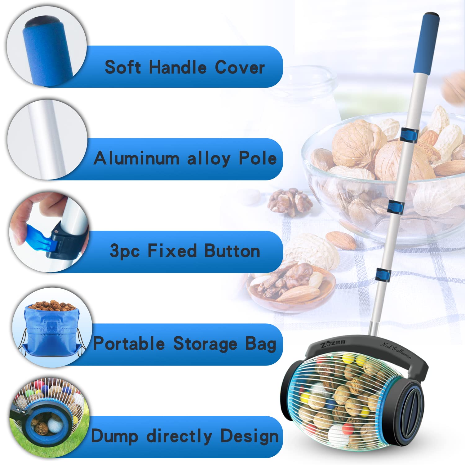 zozen telescoping rod height adjust displaying adjustable reach and ergonomic comfort