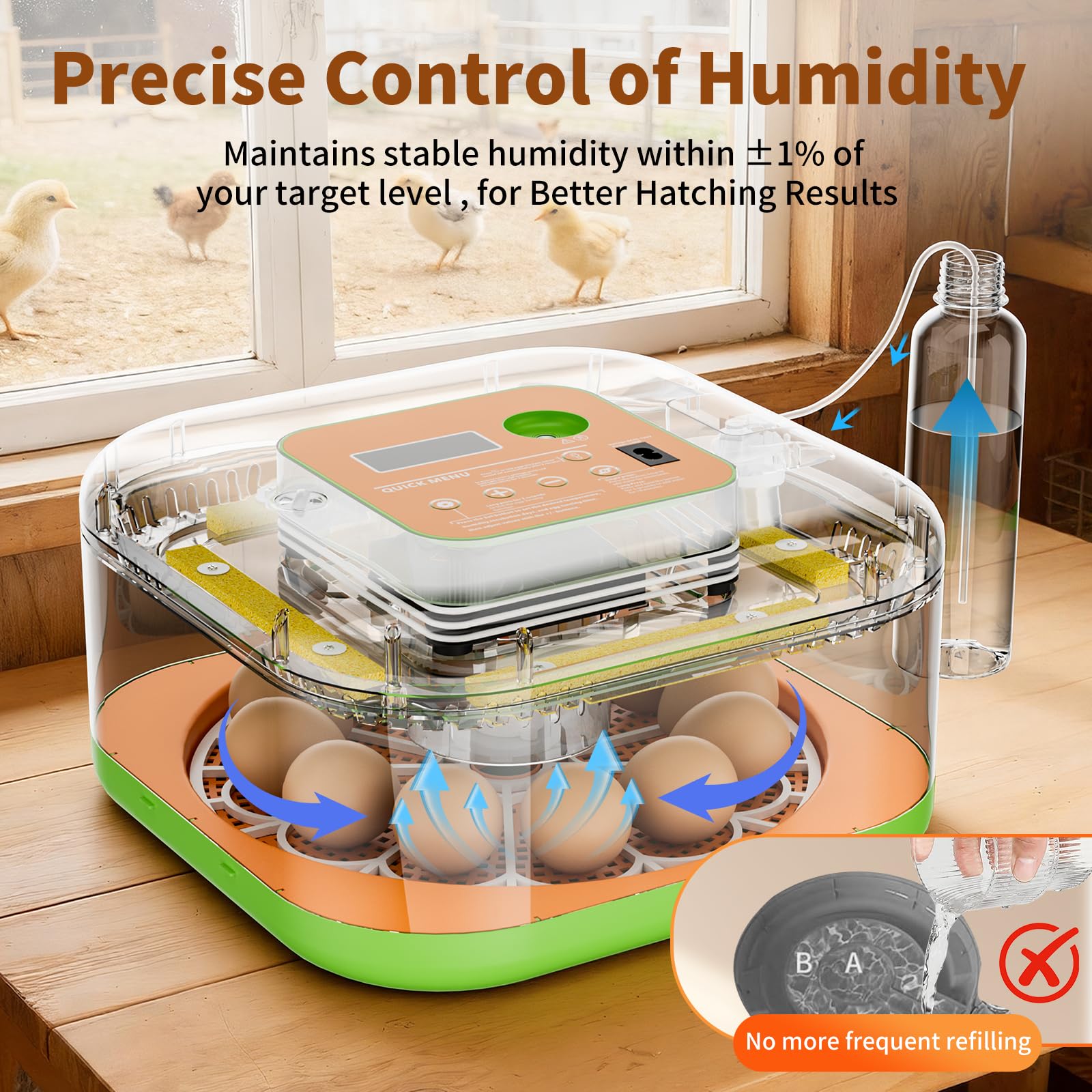 ZOZOO built-in LED candler close-up for quick embryo checks and monitoring