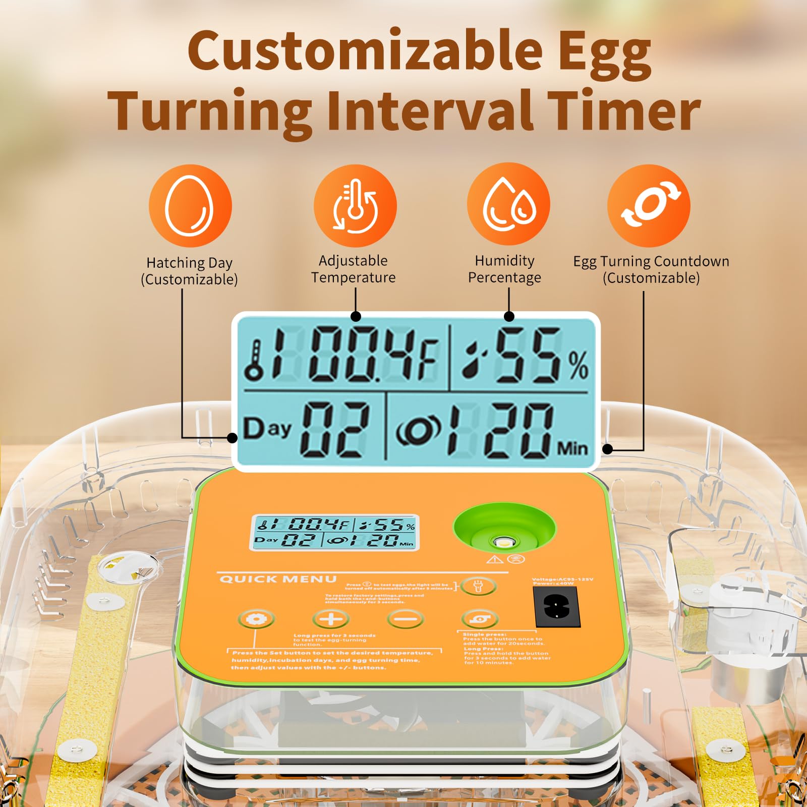 ZOZOO incubator control panel close-up with display for precise adjustments