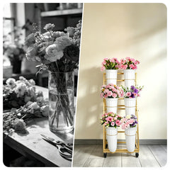 ZpigToor six buckets filled with bouquets demonstrating hydration and display