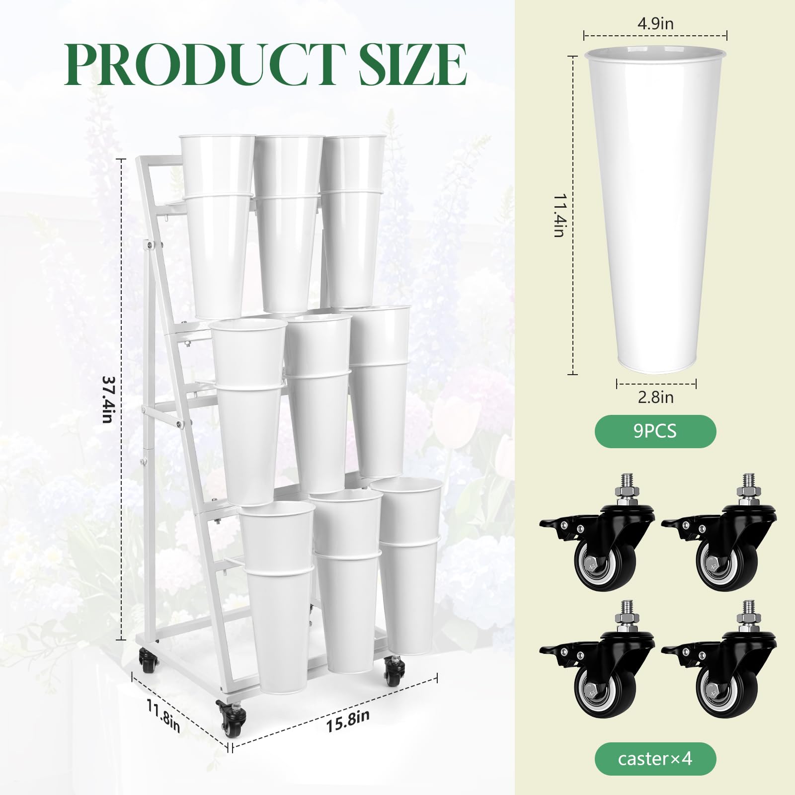 ZpigToor close-up of nine hydration buckets highlighting organized bouquet display