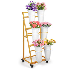 ZpigToor front view of gold flower stand showing tiered display and elegance