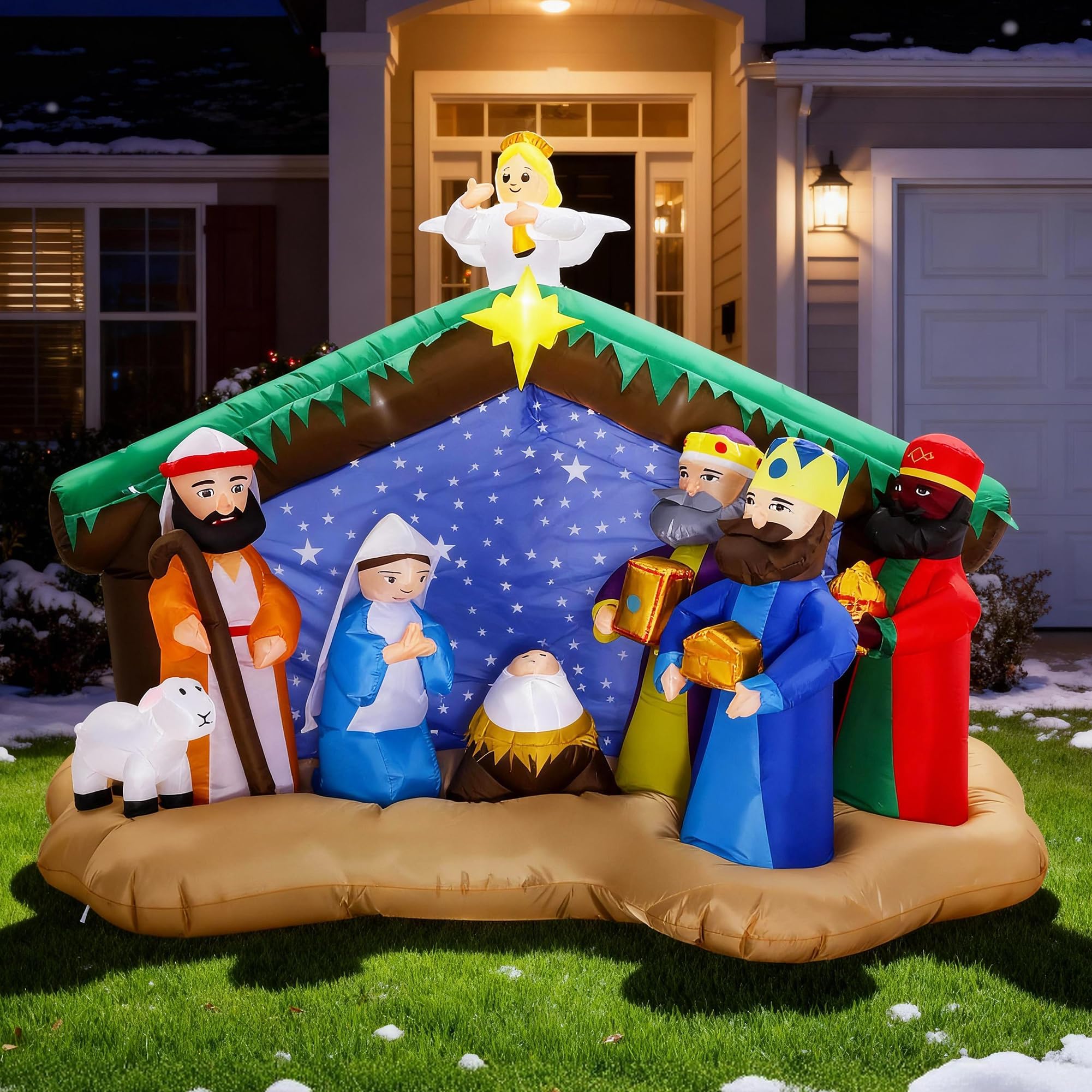 ZPISF front view inflatable nativity showcasing full scene and bright LEDs